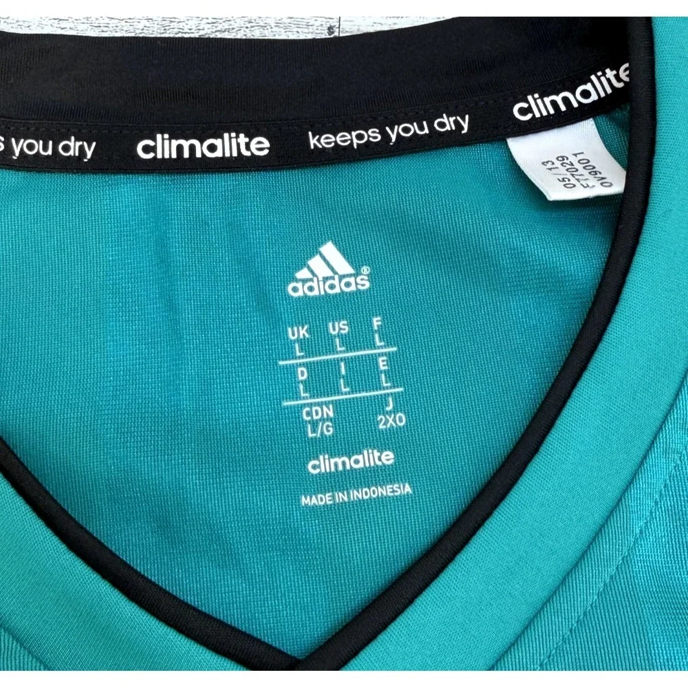 Adidas Men's V-Neck Short Sleeve Striped Top Climalite Green & Black LARGE